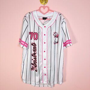 Disney Aristocats Marie Oversized Baseball Jersey – Pink & White Button-Up (XL)